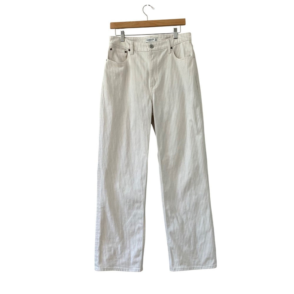 Abercrombie & Fitch Curve Love 90s Relaxed High Rise Striped Jeans 30 10R Cream